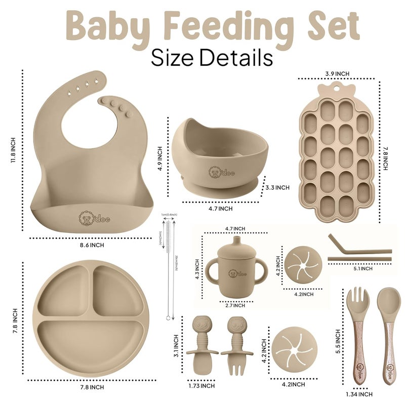 O'doe Baby Weaning Set – 15 Pcs Silicone Baby Feeding Set with Suction Plate, Bowl, Bib, Sippy Cup, Fruit Feeder, Freezer Tray - Image 2